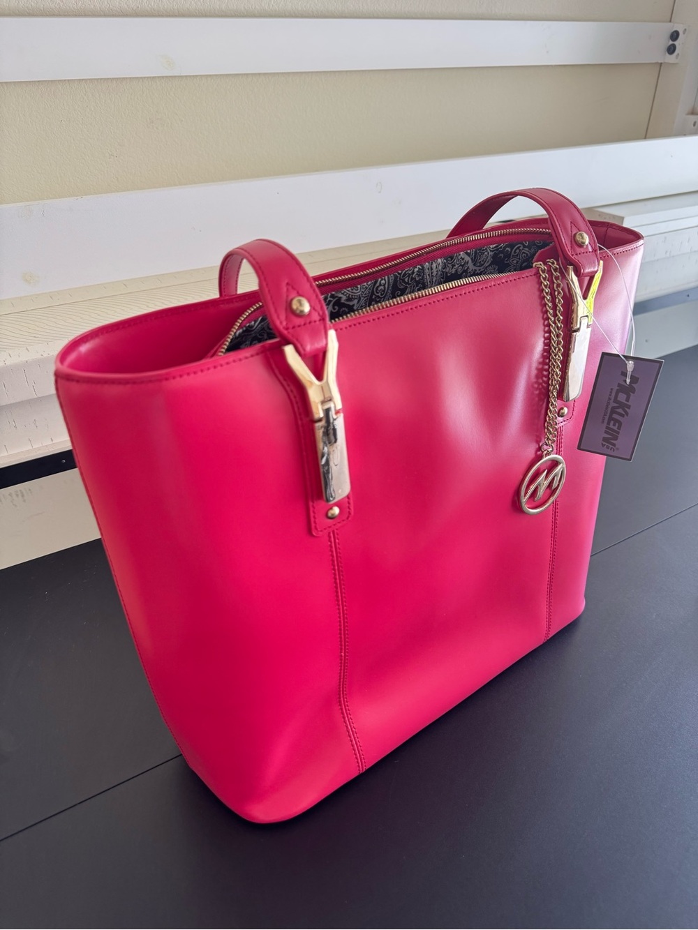 McKlein USA Savannah Leather Tote Fuchsia Pink Laptop Tablet Bag